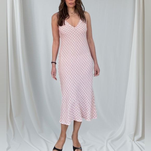 Flounce London Midi Cami Dress in Pink and White Check - Picture 1 of 11